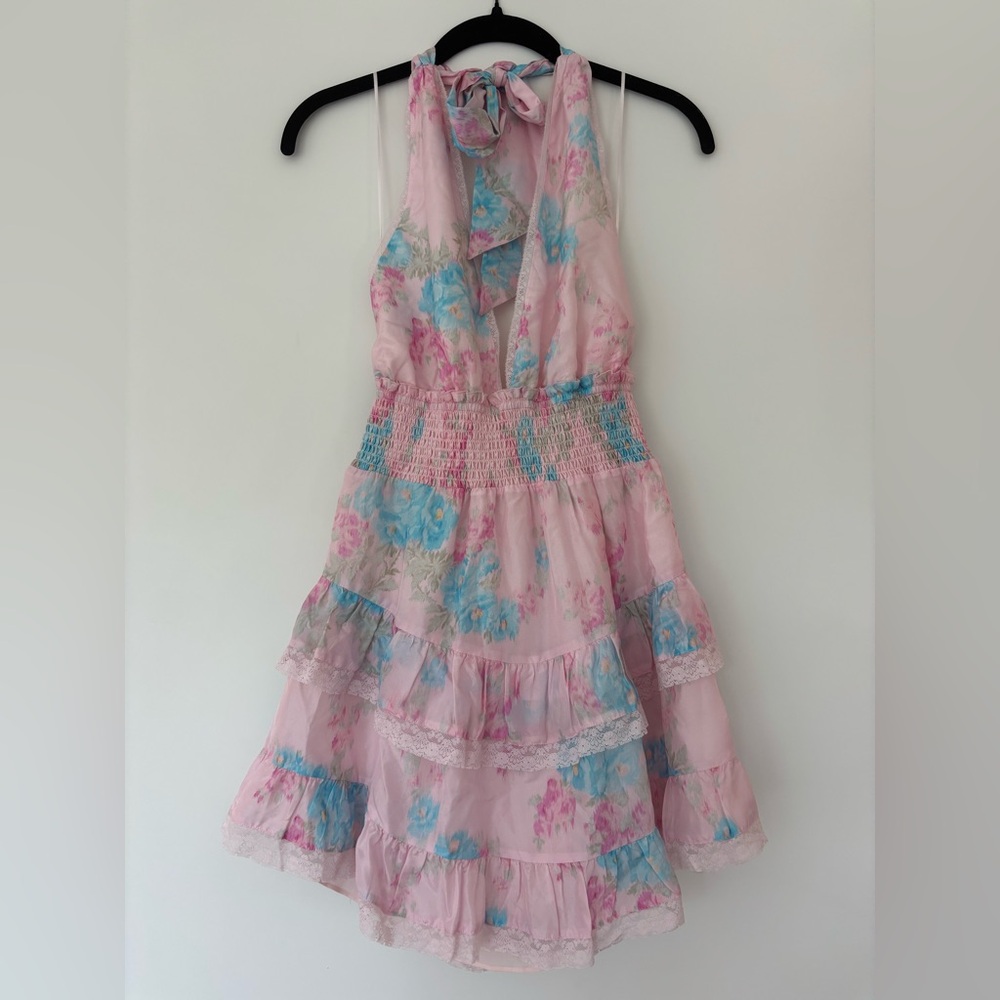 LoveShackFancy Prim Pink Halter Mini Dress